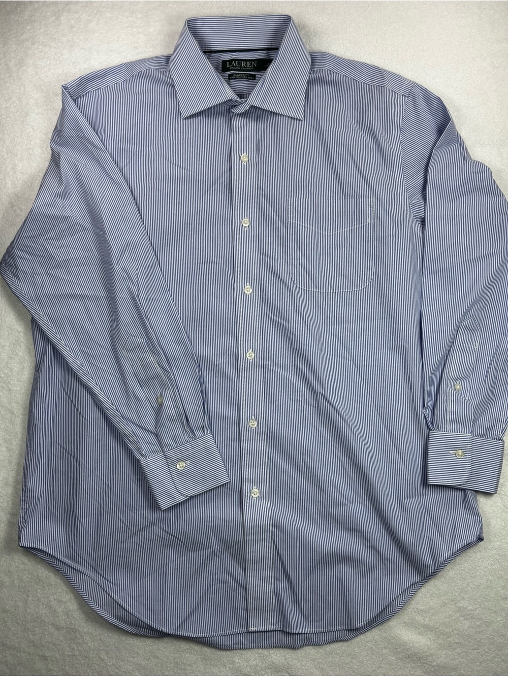 Lauren Ralph men’s blue stripe classicfit shirt non‑iron stretch size 16.5 32/33